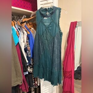 Free People Emerald Green Lace Dress With Open Back Size XS